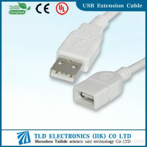 White USB Extension Cable AM to AF Hooded